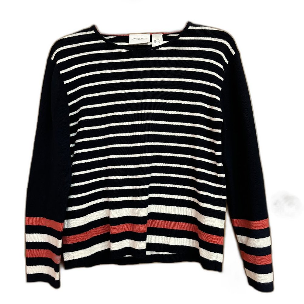 Liz Claiborne Lizsport‎ Women's Black/White/Red Striped Sweater Size LARGE